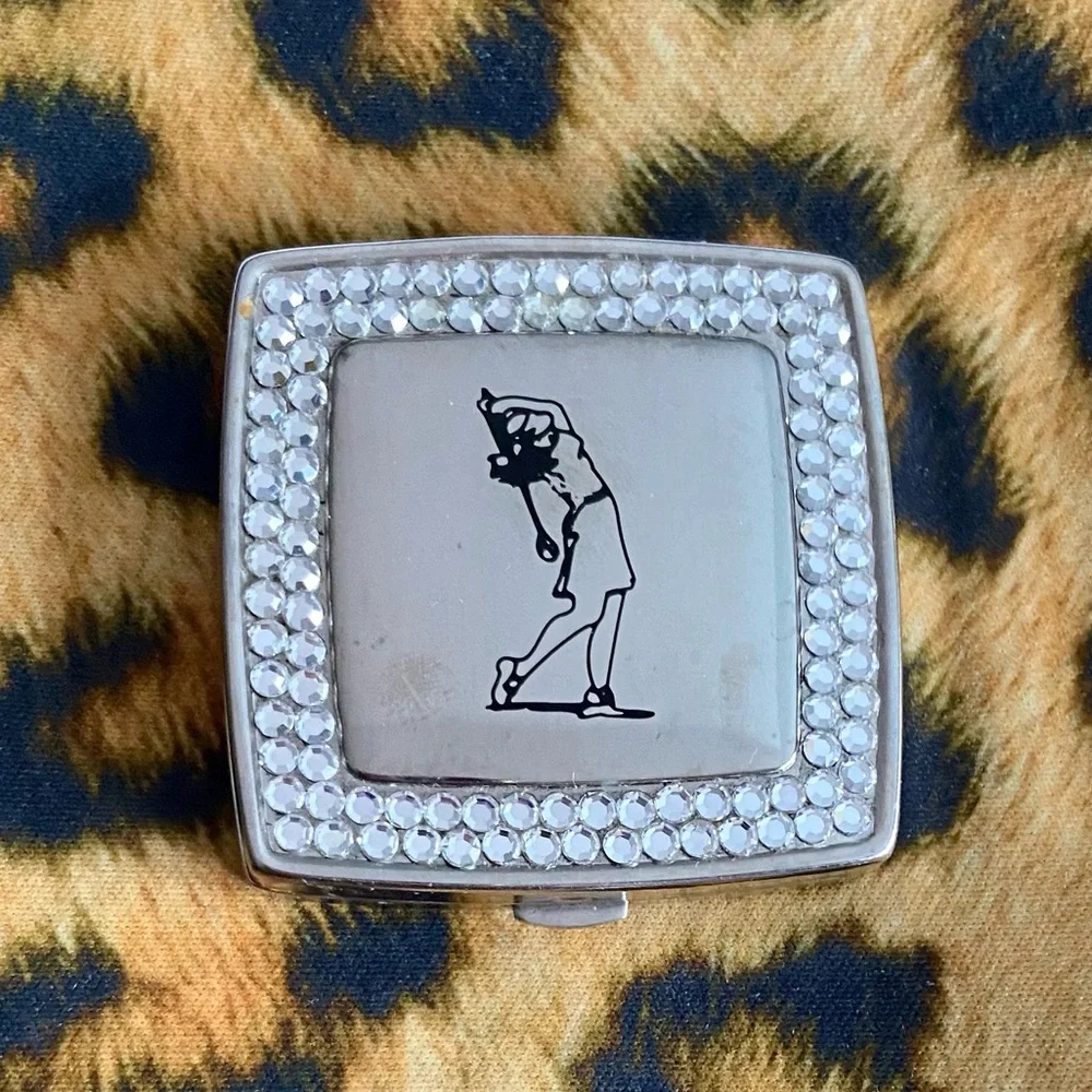 Navika LPGA Women's Golfer Swarovski Crystal Compact Mirror in Silver